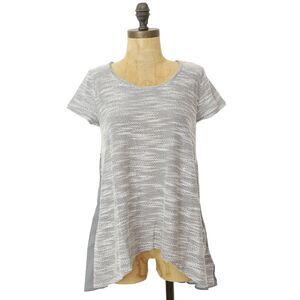 AEROPOSTALE Mixed Media Sharkbite Tunic Top M Gray Sheer Short Sleeve NWT B64